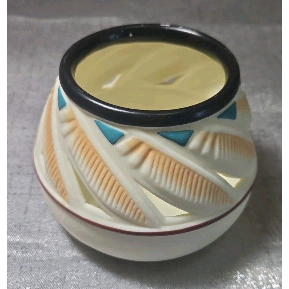 PartyLite #P0260 Feather Pot Southwestern Design Ceramic Candle Votive Holder